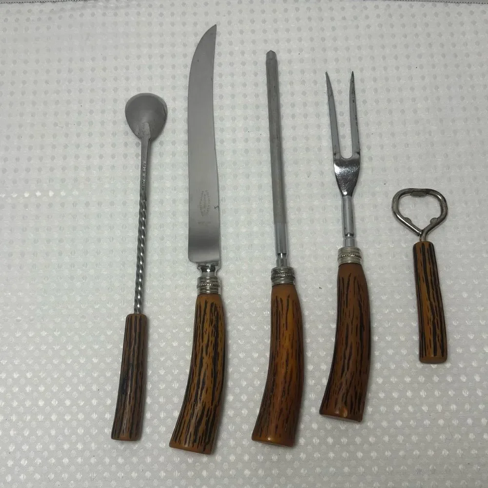 E. Parker & Sons MCM Faux Antler 5 Piece Carving/Bar Set
